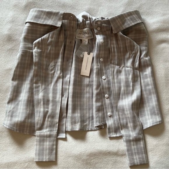 Anthropologie Strapless Front Tie Plaid Buttondown - Picture 6 of 13